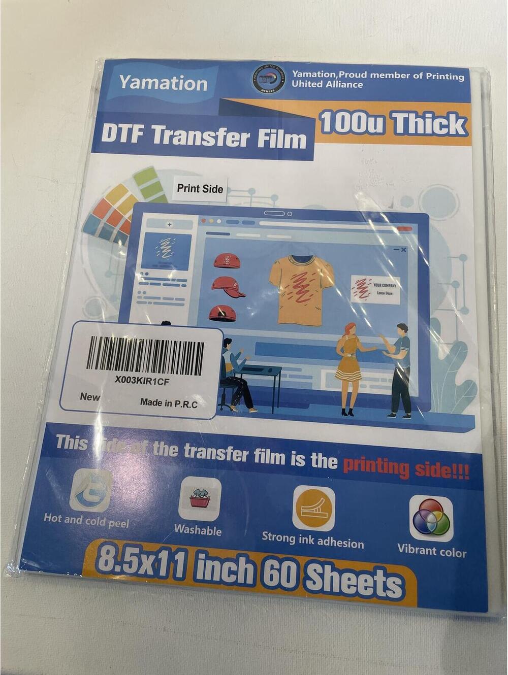 Yamation DTF Transfer Film 8.5x11 Inch 60 Sheets 100u Thick